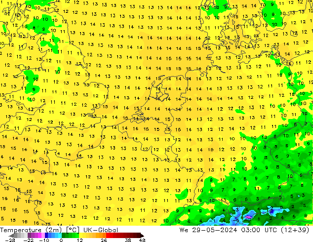 Temperature (2m) UK-Global We 29.05.2024 03 UTC