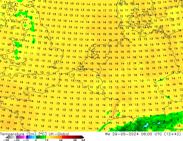 Sıcaklık Haritası (2m) UK-Global Çar 29.05.2024 06 UTC