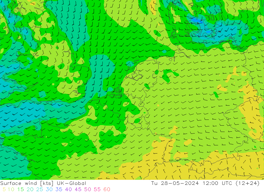 Surface wind UK-Global Tu 28.05.2024 12 UTC