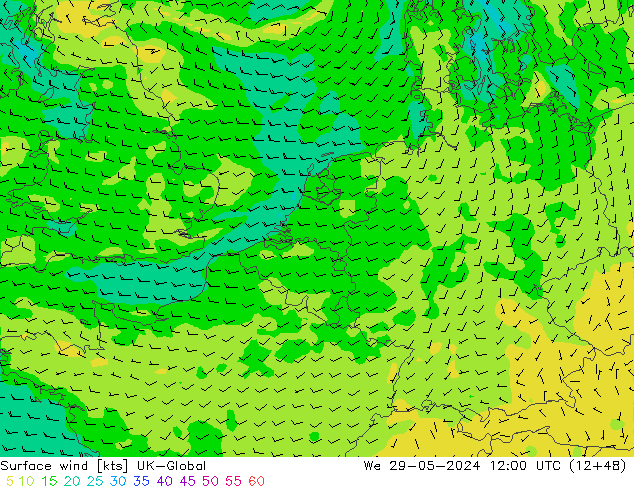 Vent 10 m UK-Global mer 29.05.2024 12 UTC