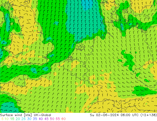 Wind 10 m UK-Global zo 02.06.2024 06 UTC