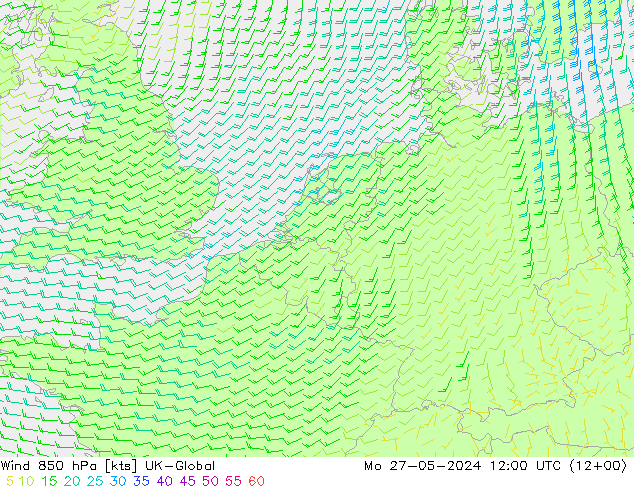 Wind 850 hPa UK-Global Po 27.05.2024 12 UTC