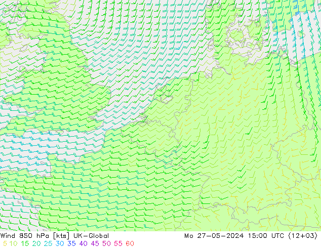 Wind 850 hPa UK-Global Mo 27.05.2024 15 UTC