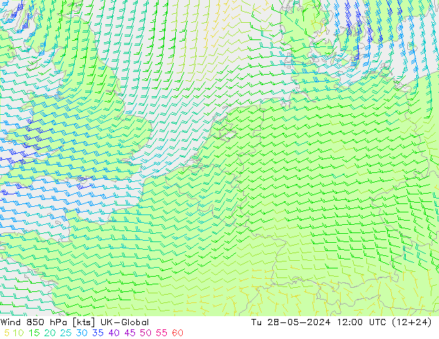 Vento 850 hPa UK-Global mar 28.05.2024 12 UTC