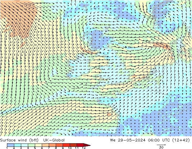 wiatr 10 m (bft) UK-Global śro. 29.05.2024 06 UTC
