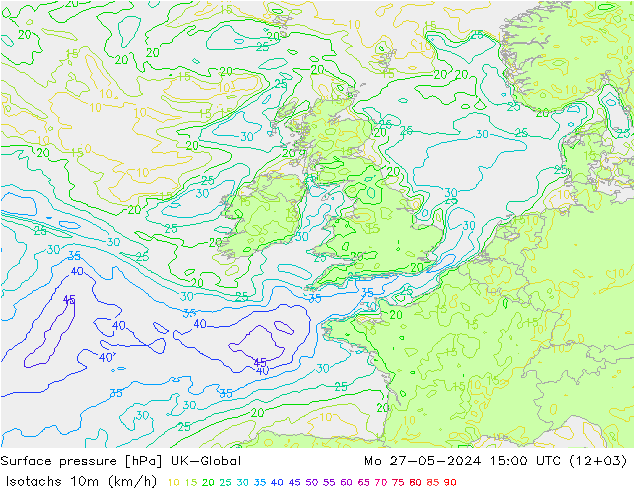Isotachen (km/h) UK-Global Mo 27.05.2024 15 UTC