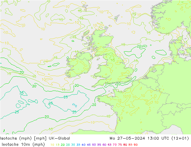 Isotachs (mph) UK-Global lun 27.05.2024 13 UTC