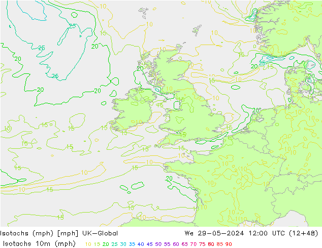 Eşrüzgar Hızları mph UK-Global Çar 29.05.2024 12 UTC