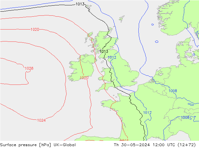 Presión superficial UK-Global jue 30.05.2024 12 UTC