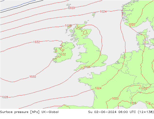 Atmosférický tlak UK-Global Ne 02.06.2024 06 UTC