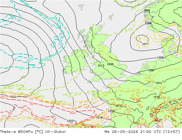 Theta-e 850hPa UK-Global  29.05.2024 21 UTC