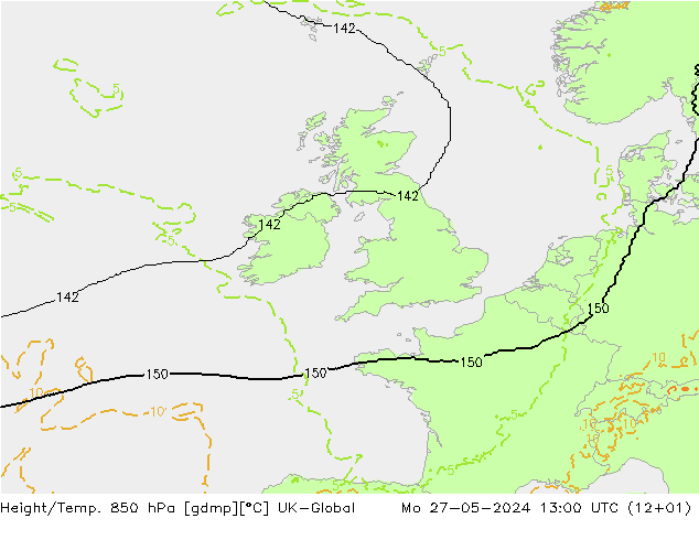 Height/Temp. 850 гПа UK-Global пн 27.05.2024 13 UTC