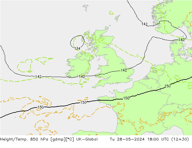 Height/Temp. 850 hPa UK-Global  28.05.2024 18 UTC