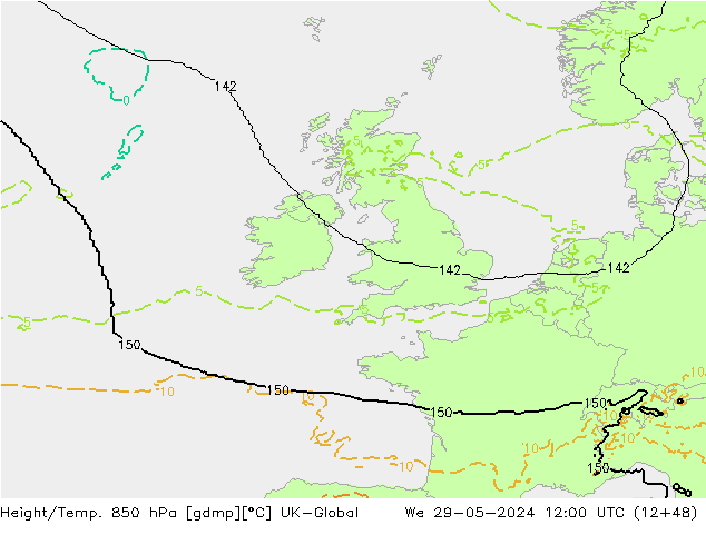 Hoogte/Temp. 850 hPa UK-Global wo 29.05.2024 12 UTC