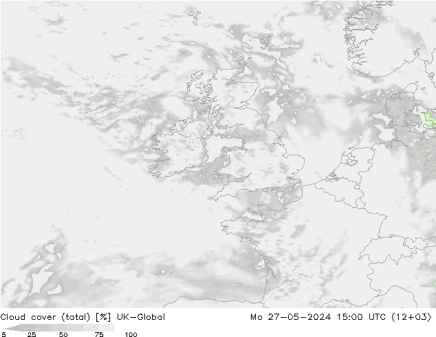 Bewolking (Totaal) UK-Global ma 27.05.2024 15 UTC