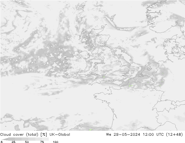 Cloud cover (total) UK-Global St 29.05.2024 12 UTC