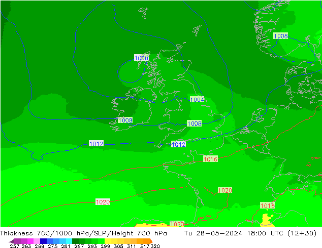 Dikte700-1000 hPa UK-Global di 28.05.2024 18 UTC