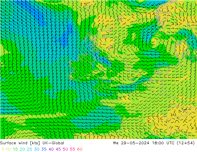 wiatr 10 m UK-Global śro. 29.05.2024 18 UTC