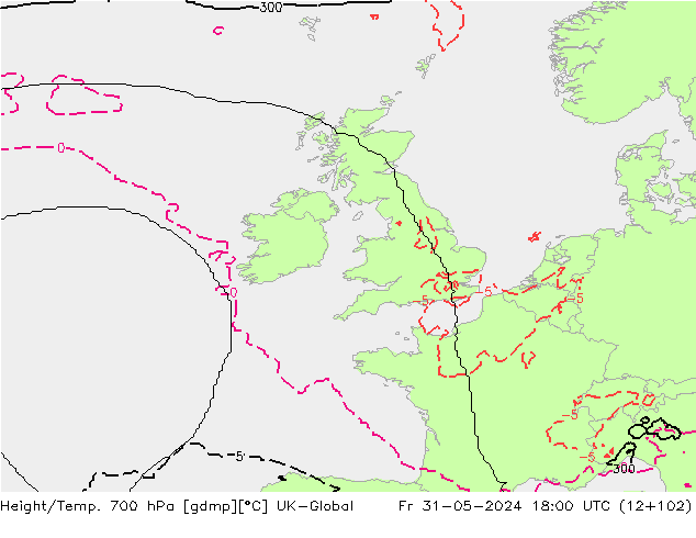Height/Temp. 700 hPa UK-Global Fr 31.05.2024 18 UTC