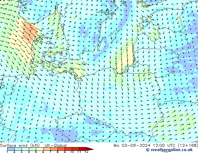 Rüzgar 10 m (bft) UK-Global Pzt 03.06.2024 12 UTC