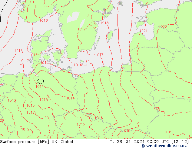 Surface pressure UK-Global Tu 28.05.2024 00 UTC