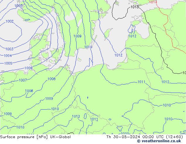 Pressione al suolo UK-Global gio 30.05.2024 00 UTC