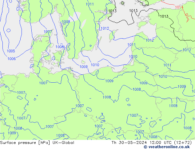 Atmosférický tlak UK-Global Čt 30.05.2024 12 UTC