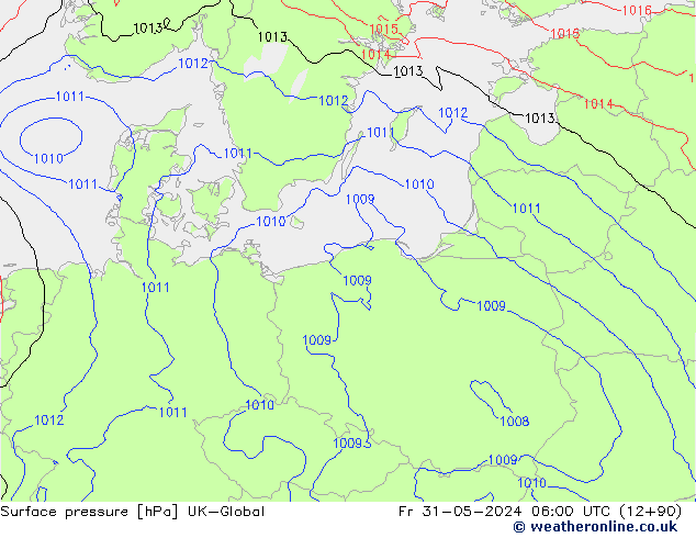 Surface pressure UK-Global Fr 31.05.2024 06 UTC