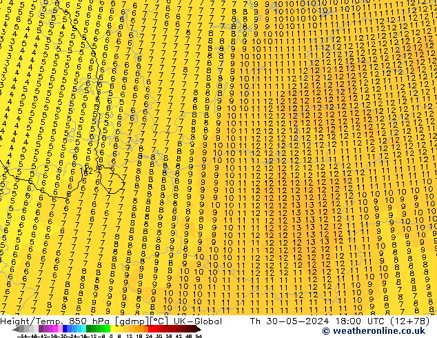 Height/Temp. 850 hPa UK-Global Do 30.05.2024 18 UTC