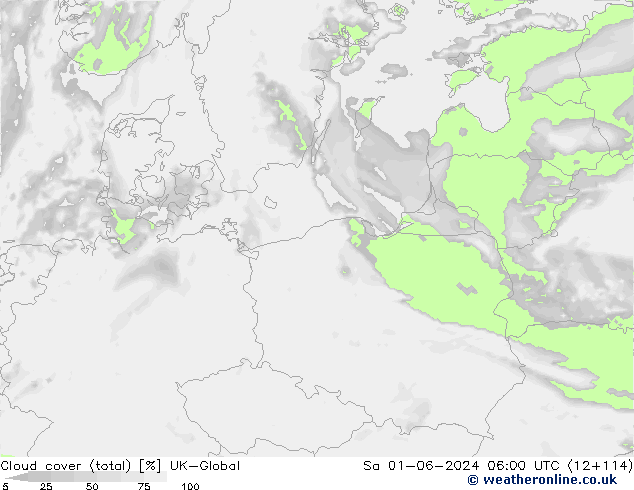 Bewolking (Totaal) UK-Global za 01.06.2024 06 UTC