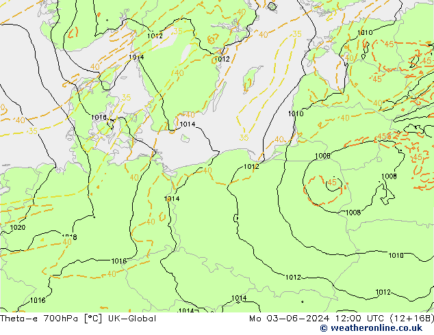 Theta-e 700hPa UK-Global Po 03.06.2024 12 UTC