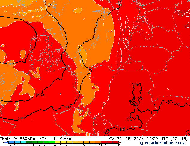 Theta-W 850hPa UK-Global  29.05.2024 12 UTC