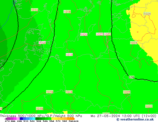 Thck 500-1000hPa UK-Global Mo 27.05.2024 12 UTC