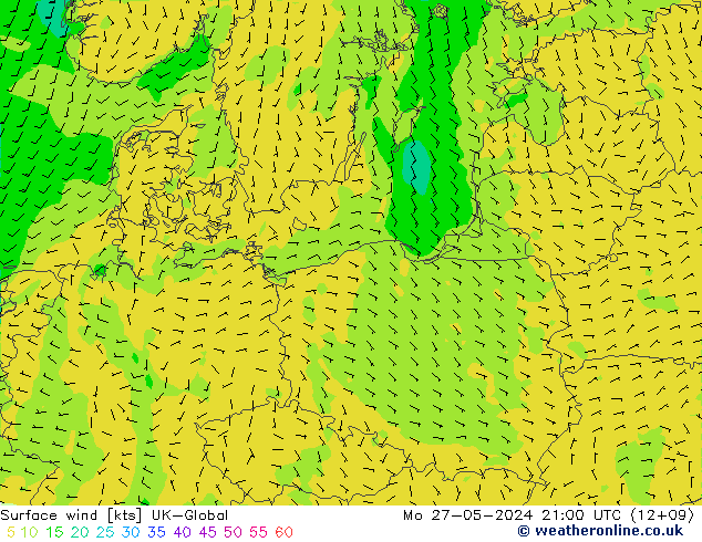 Surface wind UK-Global Mo 27.05.2024 21 UTC