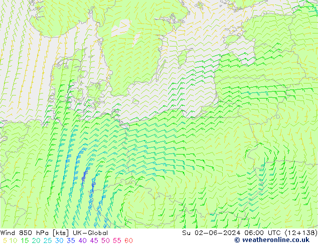 Vent 850 hPa UK-Global dim 02.06.2024 06 UTC