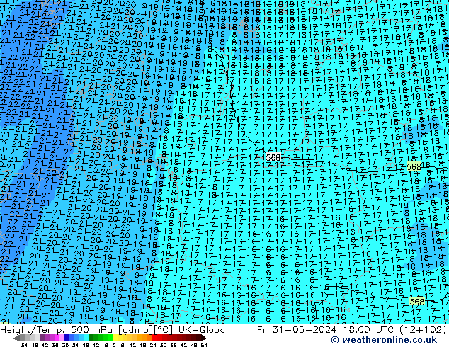 Height/Temp. 500 hPa UK-Global Fr 31.05.2024 18 UTC