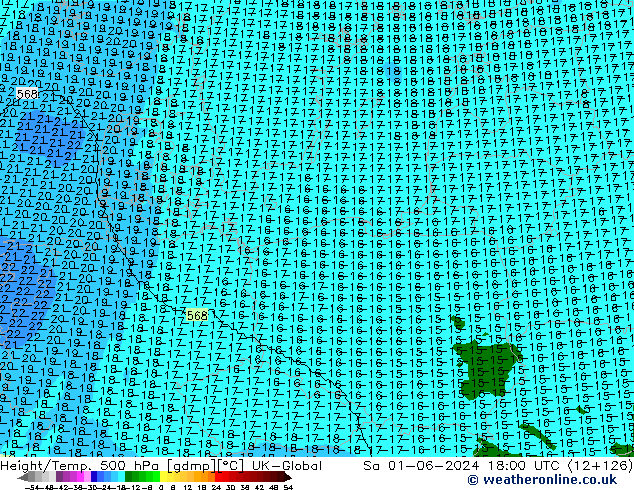 Height/Temp. 500 hPa UK-Global  01.06.2024 18 UTC