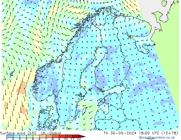wiatr 10 m (bft) UK-Global czw. 30.05.2024 18 UTC