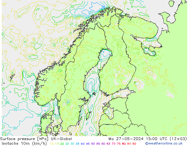 Isotachen (km/h) UK-Global ma 27.05.2024 15 UTC