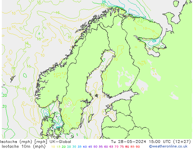 Isotachen (mph) UK-Global Di 28.05.2024 15 UTC