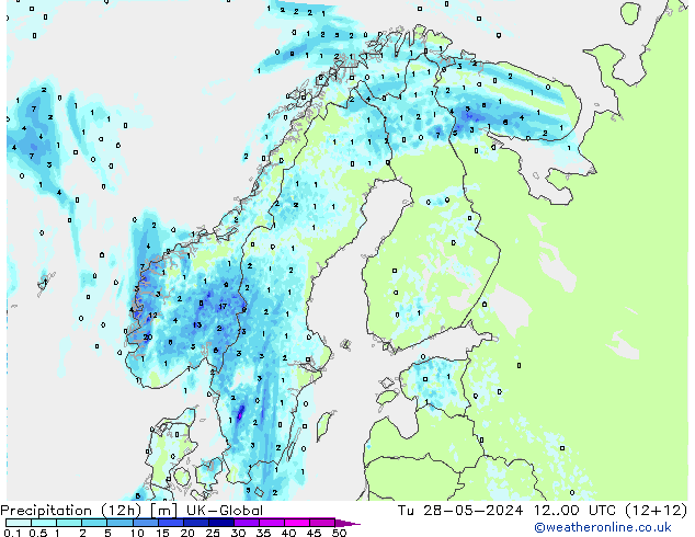 Precipitation (12h) UK-Global Tu 28.05.2024 00 UTC