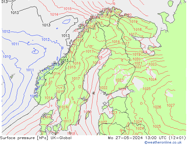 приземное давление UK-Global пн 27.05.2024 13 UTC