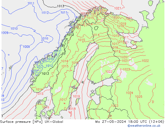 Surface pressure UK-Global Mo 27.05.2024 18 UTC