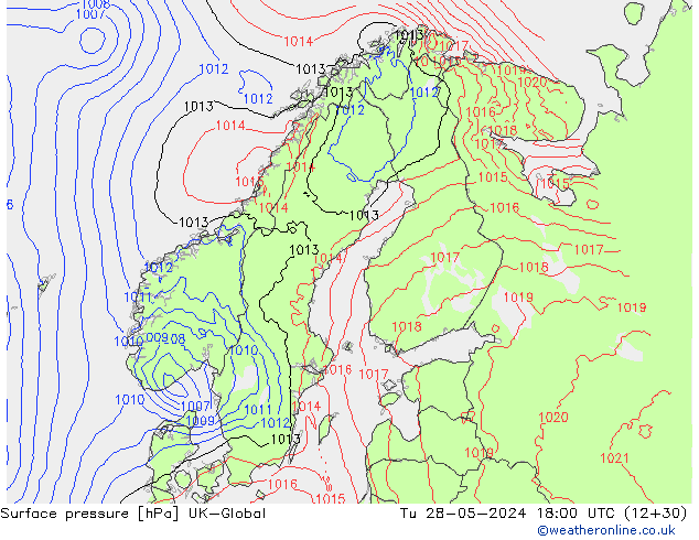 приземное давление UK-Global вт 28.05.2024 18 UTC