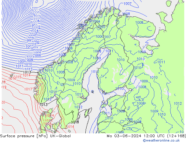 Atmosférický tlak UK-Global Po 03.06.2024 12 UTC