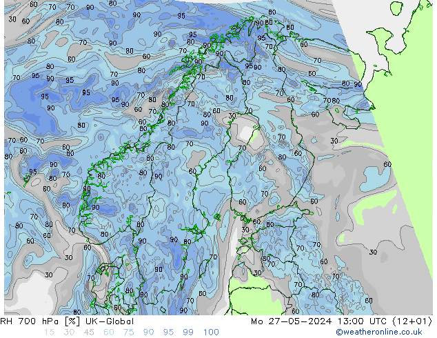 RH 700 hPa UK-Global Mo 27.05.2024 13 UTC