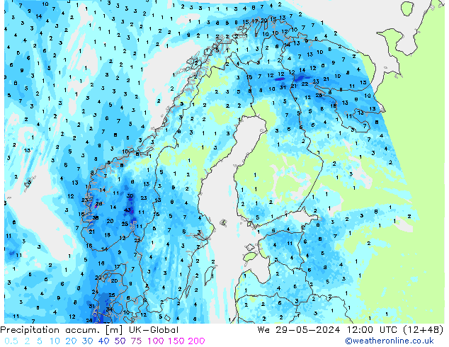 Precipitation accum. UK-Global We 29.05.2024 12 UTC