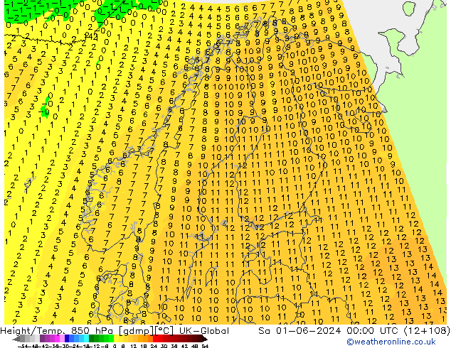 Height/Temp. 850 hPa UK-Global Sa 01.06.2024 00 UTC