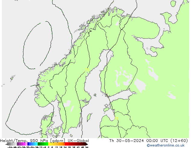 Height/Temp. 950 hPa UK-Global Qui 30.05.2024 00 UTC