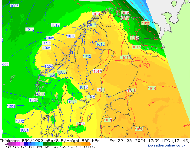 Schichtdicke 850-1000 hPa UK-Global Mi 29.05.2024 12 UTC